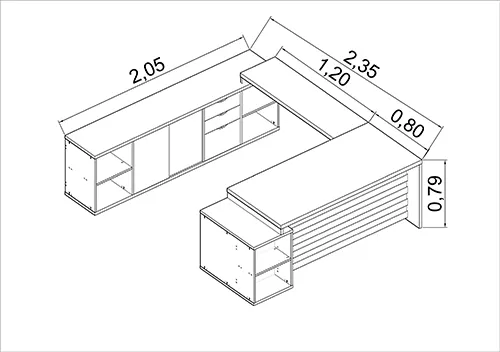 Mesa Diretoria Linha Premium 40mm - Tampo De Vidro Com Armário Acoplado - Giobel