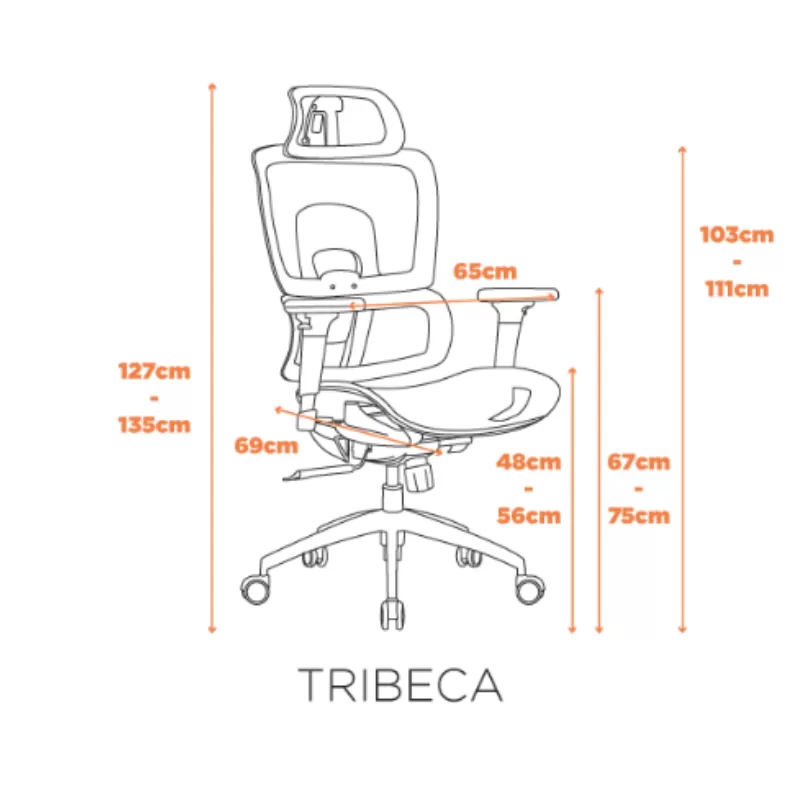 Cadeira TRIBECA Com Slide Assento - Braço Regulável - Preto - Fratini